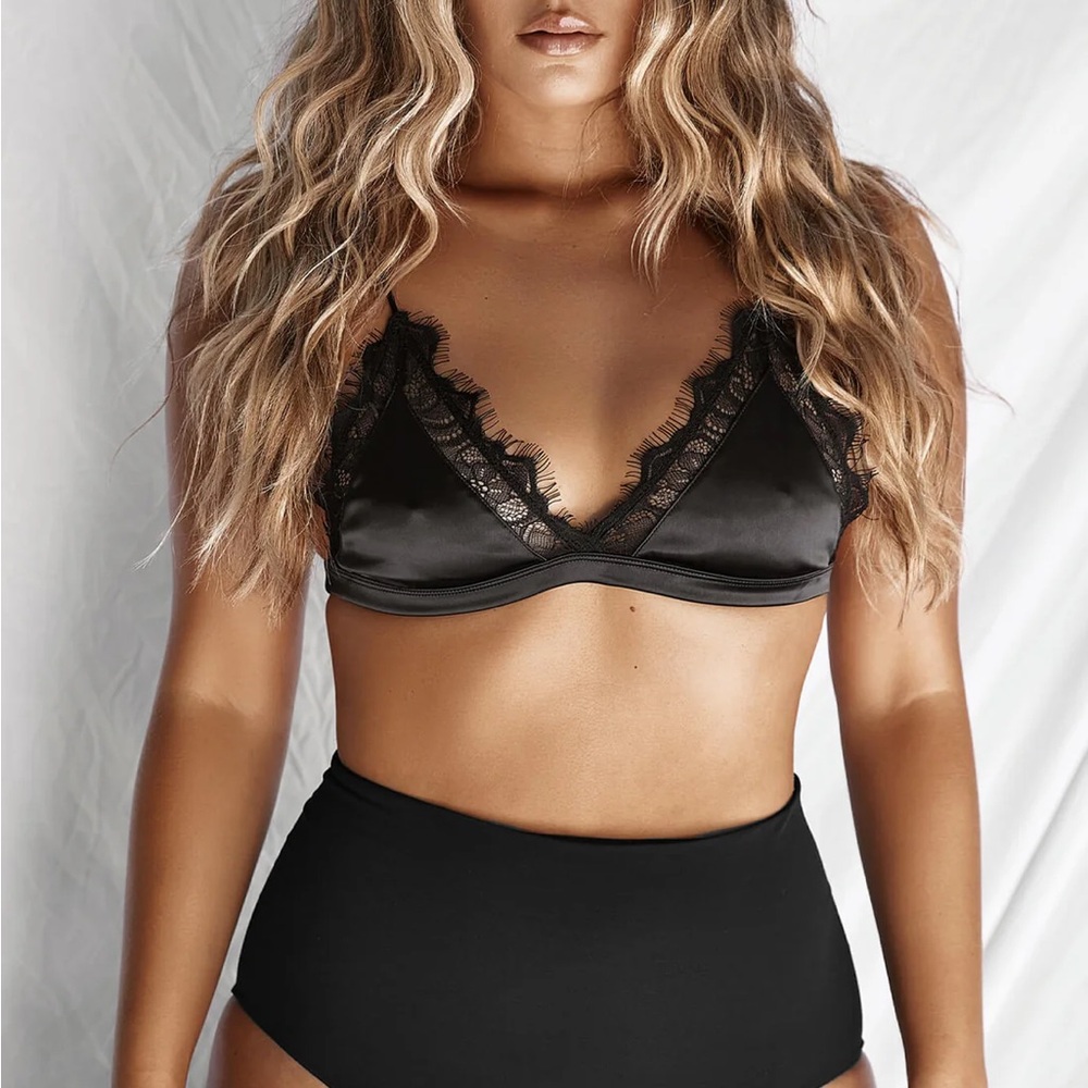 Sleek Black Lace Bralette and High-Waist Set